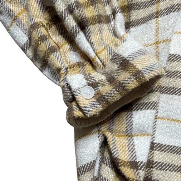 AMERICAN EAGLE Button Down Flannel Shirt Yellow Brown Plaid Size Medium - Picture 6 of 8